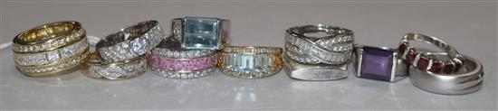 A 9ct gold and diamond gentlemans ring, 9 silver rings, variously stone-set and two gold-plated rings (12)